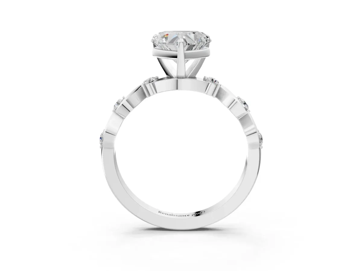 Heart Cut Diamond Solitaire Twisted Band with Round Accents and Prong Setting Silver