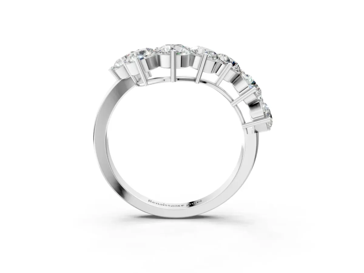 Curved Diamond Cluster Band - Round Stones, Split Shank, Prong Setting White gold