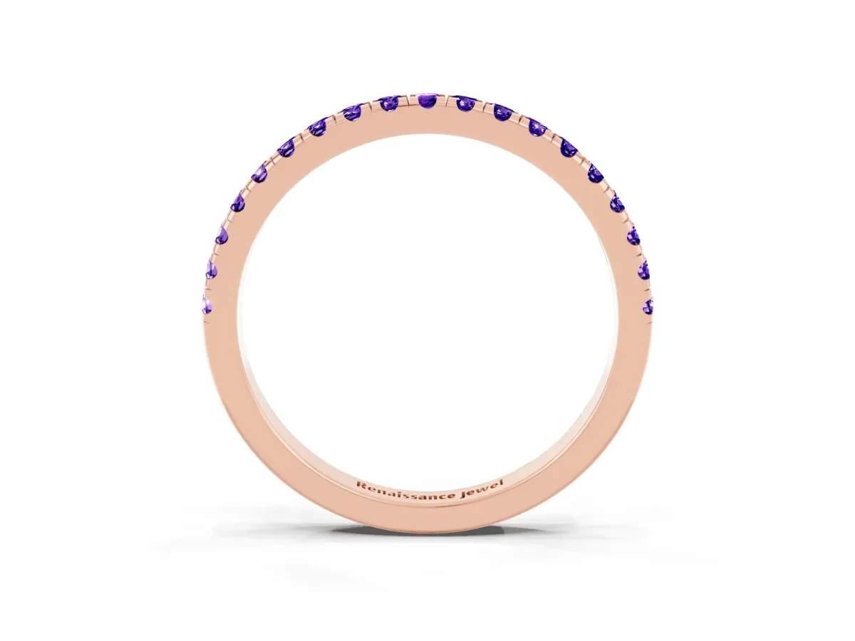 Pavé Round Tanzanite Half Eternity Band with Shared Prong Setting Rose gold