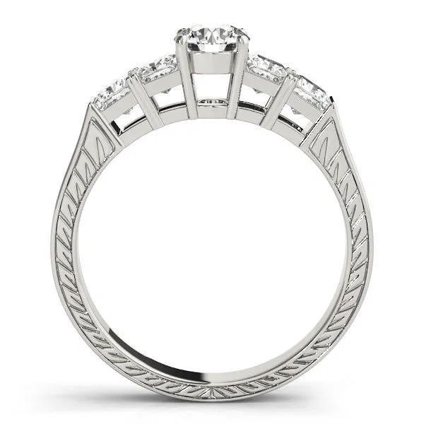 Radiant Cut Solitaire Princess Side Stone Engraved Band Prong Setting Ring Silver