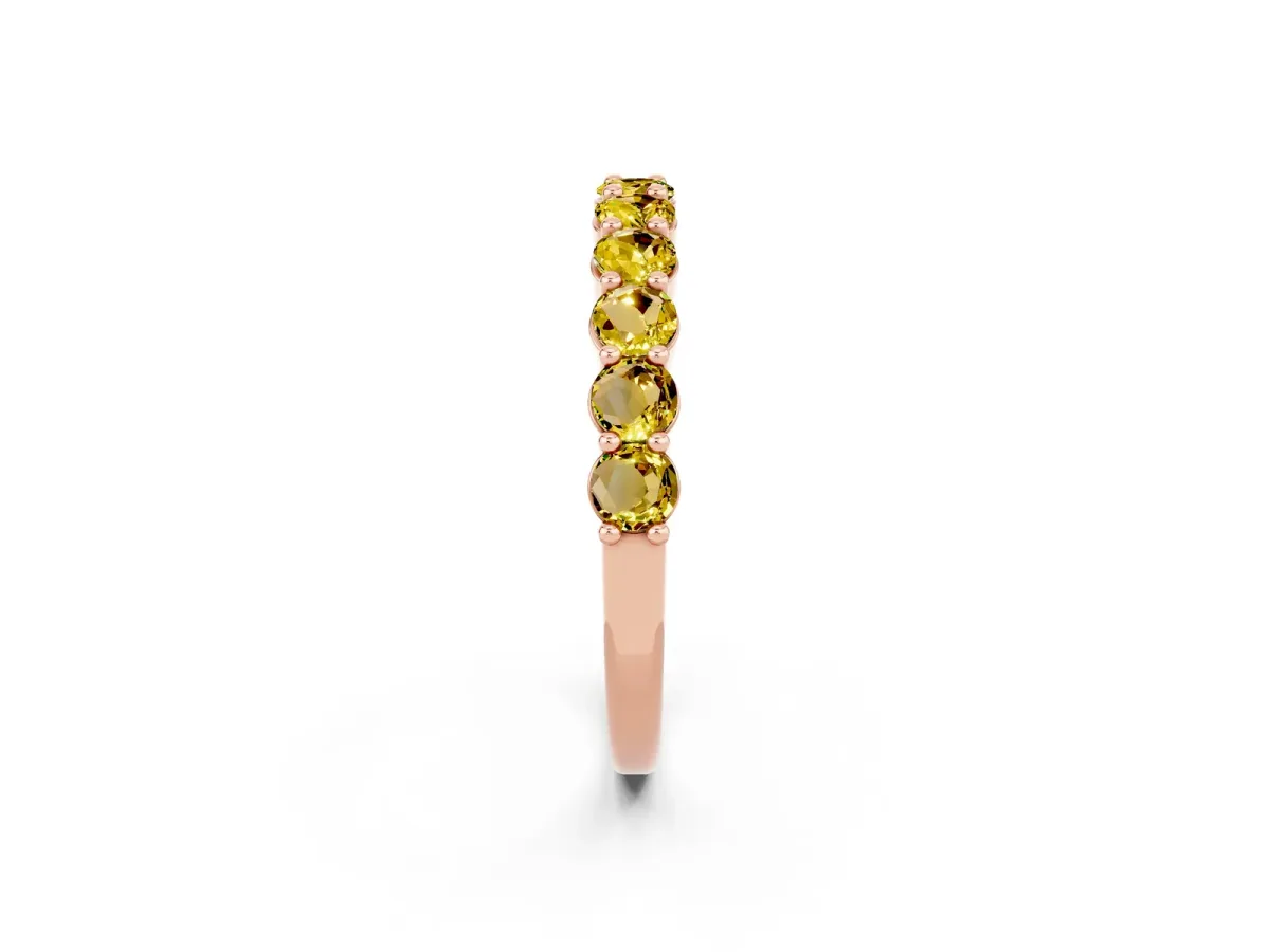 Round Yellow Sapphire Half Eternity Band with Prong Setting Rose gold