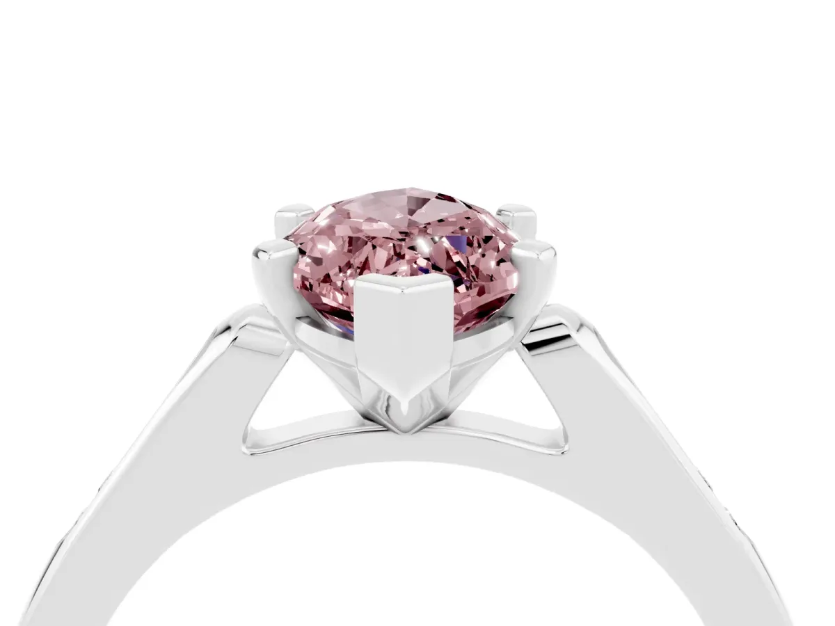 Marquise Cut Morganite Solitaire Ring with Channel Set Round Band and Prong Setting Silver