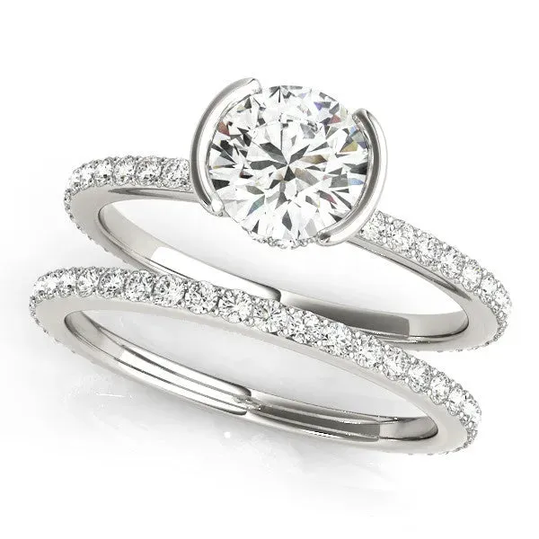 Round Cut Cut Diamond Pave Band Tension Setting Engagement Ring Silver