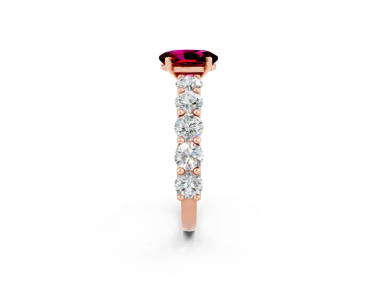 Oval Cut Garnet Prong Setting with Side Stones on a Pave Band Rose gold