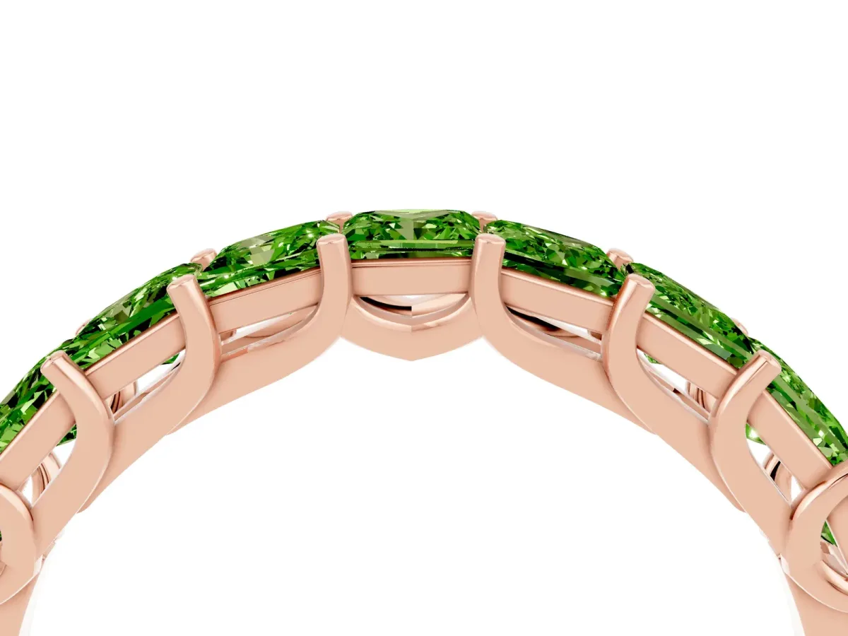 Princess Cut Peridot Channel-Set Eternity Band with Prong Setting Rose gold