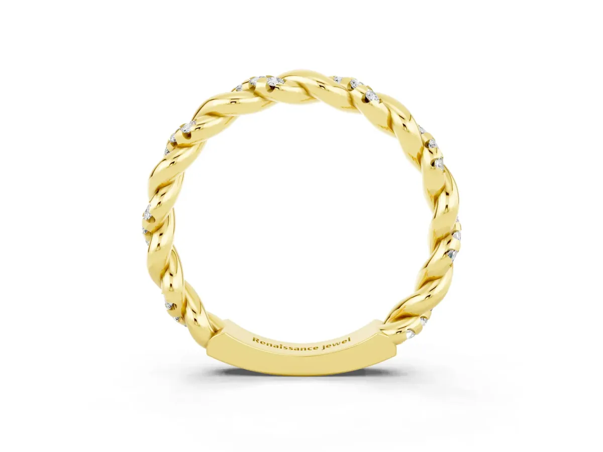 Twisted Pavé Round Moissanite Eternity Band Yellow gold