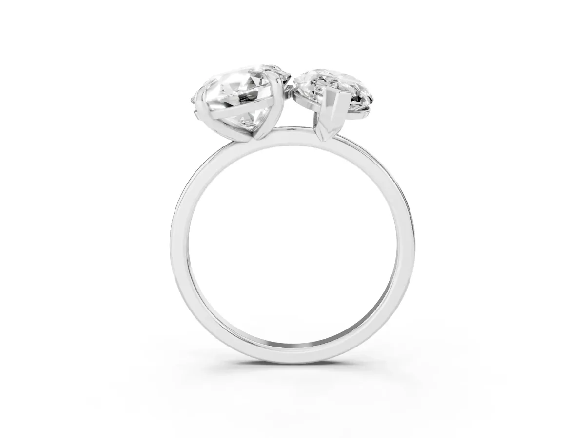 Round and Marquise Toi Moi Ring with Prong Setting and Plain Band Platinum