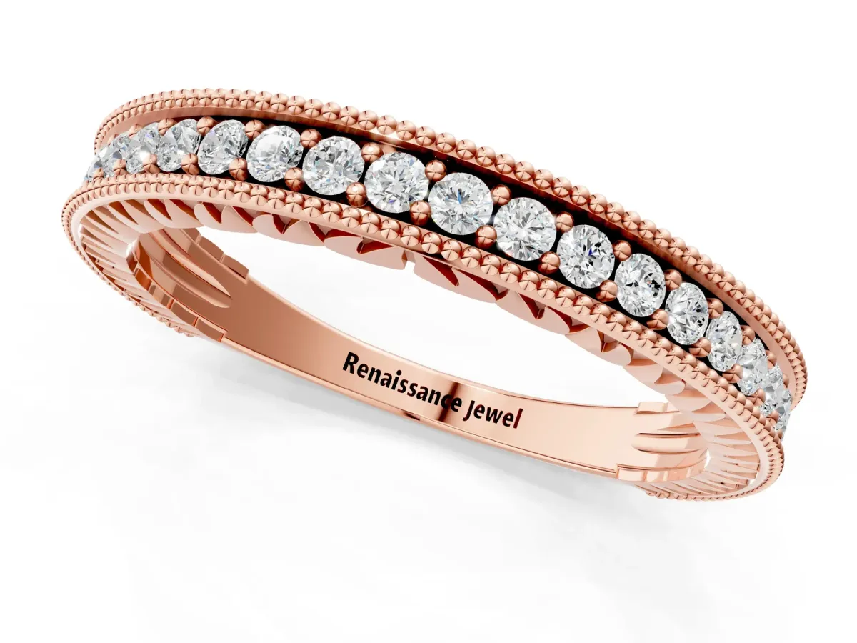 Round Cut Diamond Milgrain Pavé Eternity Band Rose gold