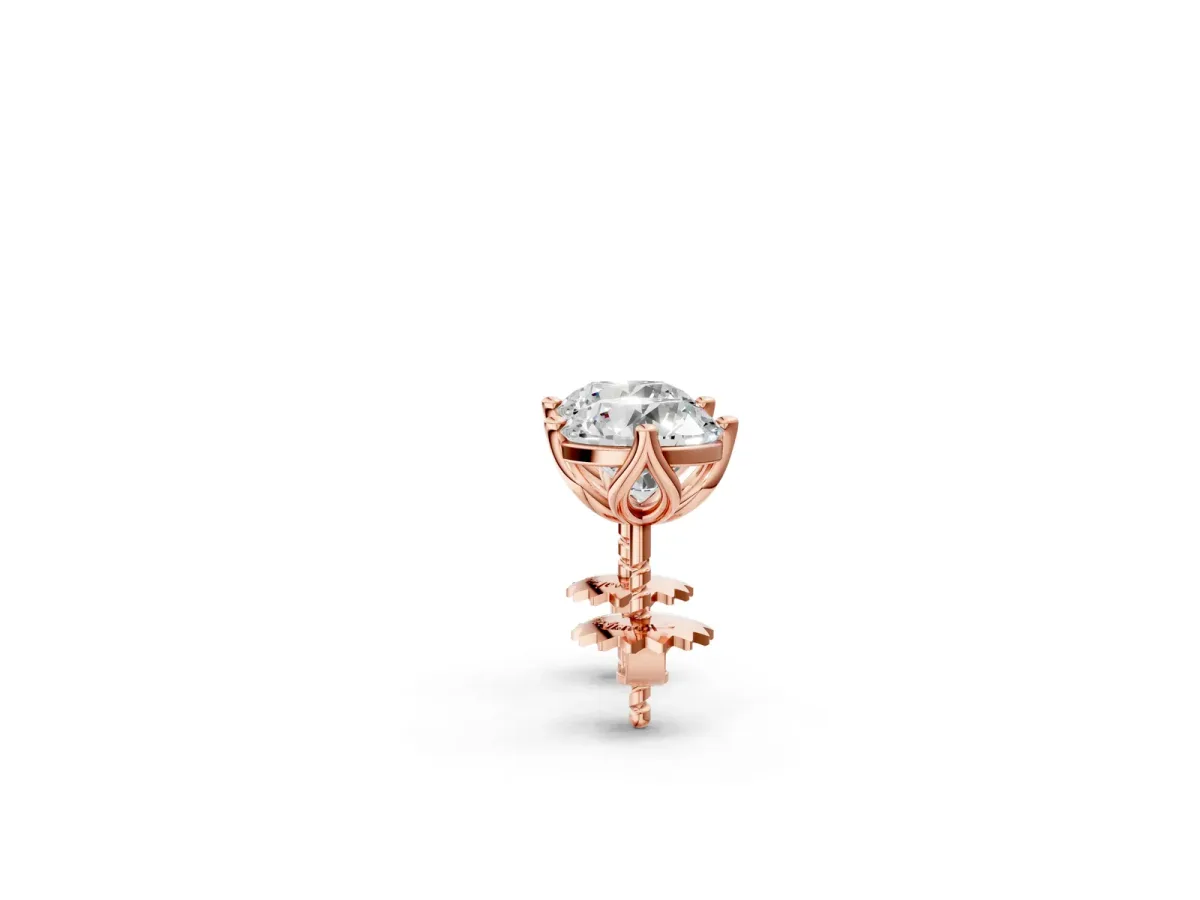 Round Diamond Flower Petal Solitaire Stud Earrings Rose gold