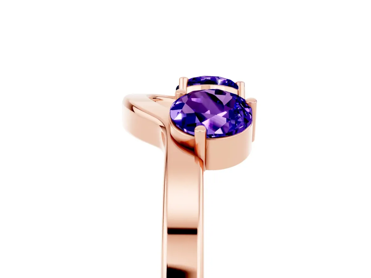 Dual Round Tanzanite Open Band Ring with Prong Setting Rose gold