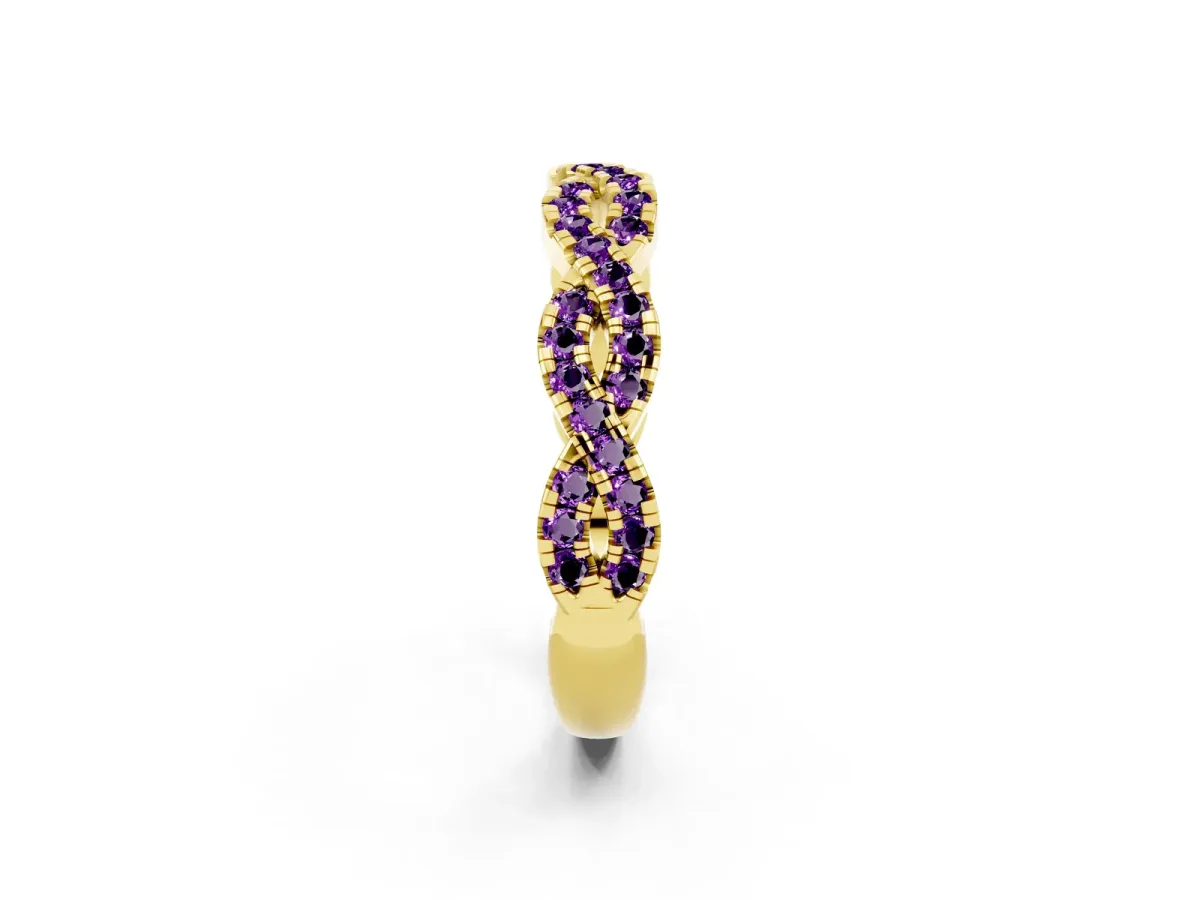 Round Amethyst Twisted Eternity Band with Pavé and Shared Prong Setting Yellow gold