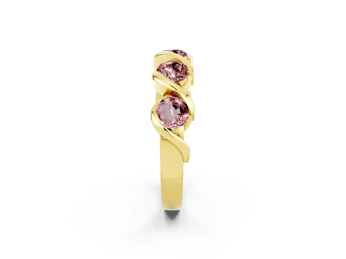 Round Morganite Wave Band with Channel Setting and Shared Prongs Yellow gold