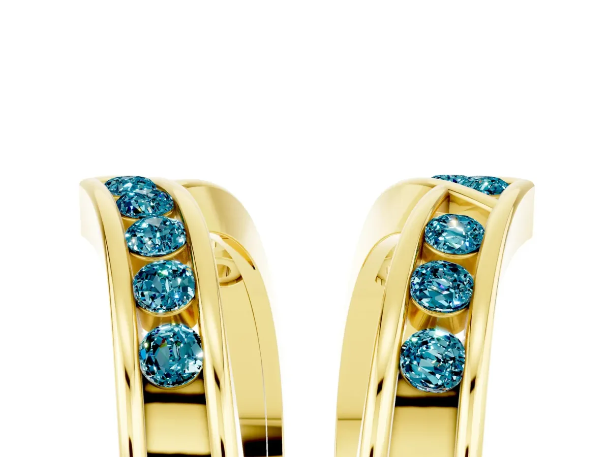 Round Blue Topaz Channel-Set Chevron Band Yellow gold
