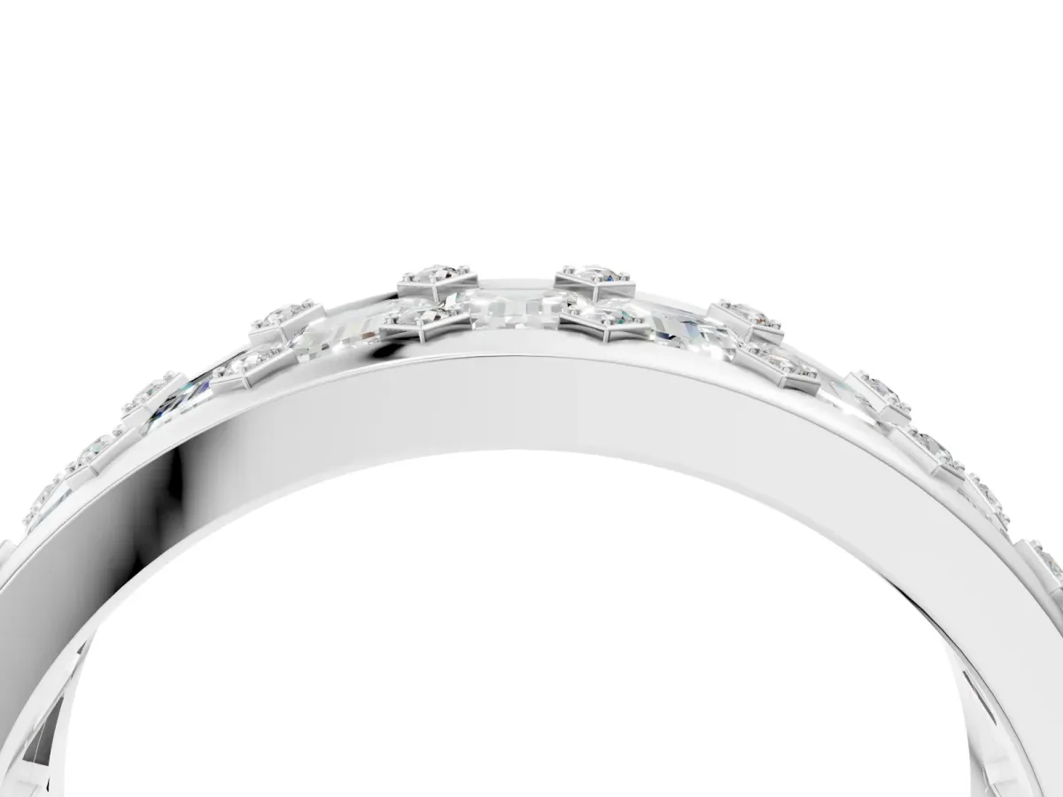 Emerald Cut and Round Diamond Eternity Mens Band Platinum
