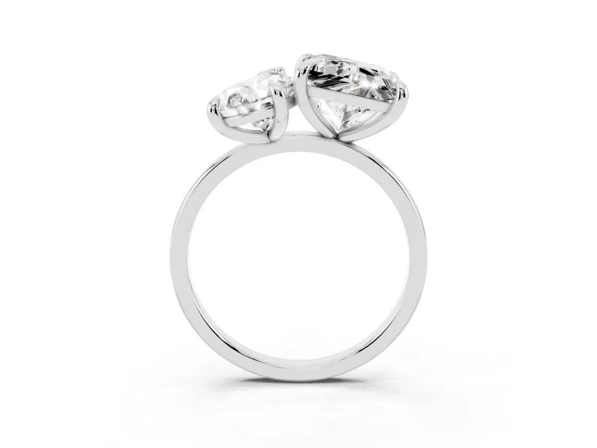 Pear and Princess Toi Moi Ring with Prong Setting and Plain Band Silver