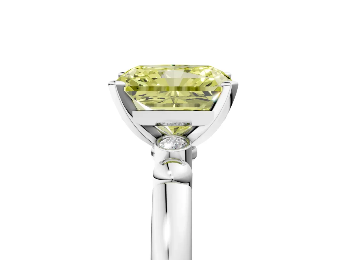 Fancy Yellow Radiant Cut Solitaire Beaded Band with Four-Prong Setting Platinum