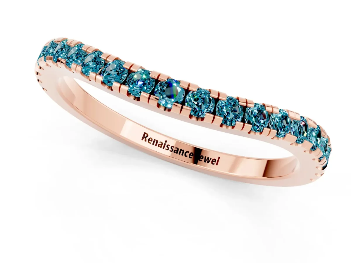Round Blue Topaz Pavé Half Eternity Band with Shared Prong Setting Rose gold