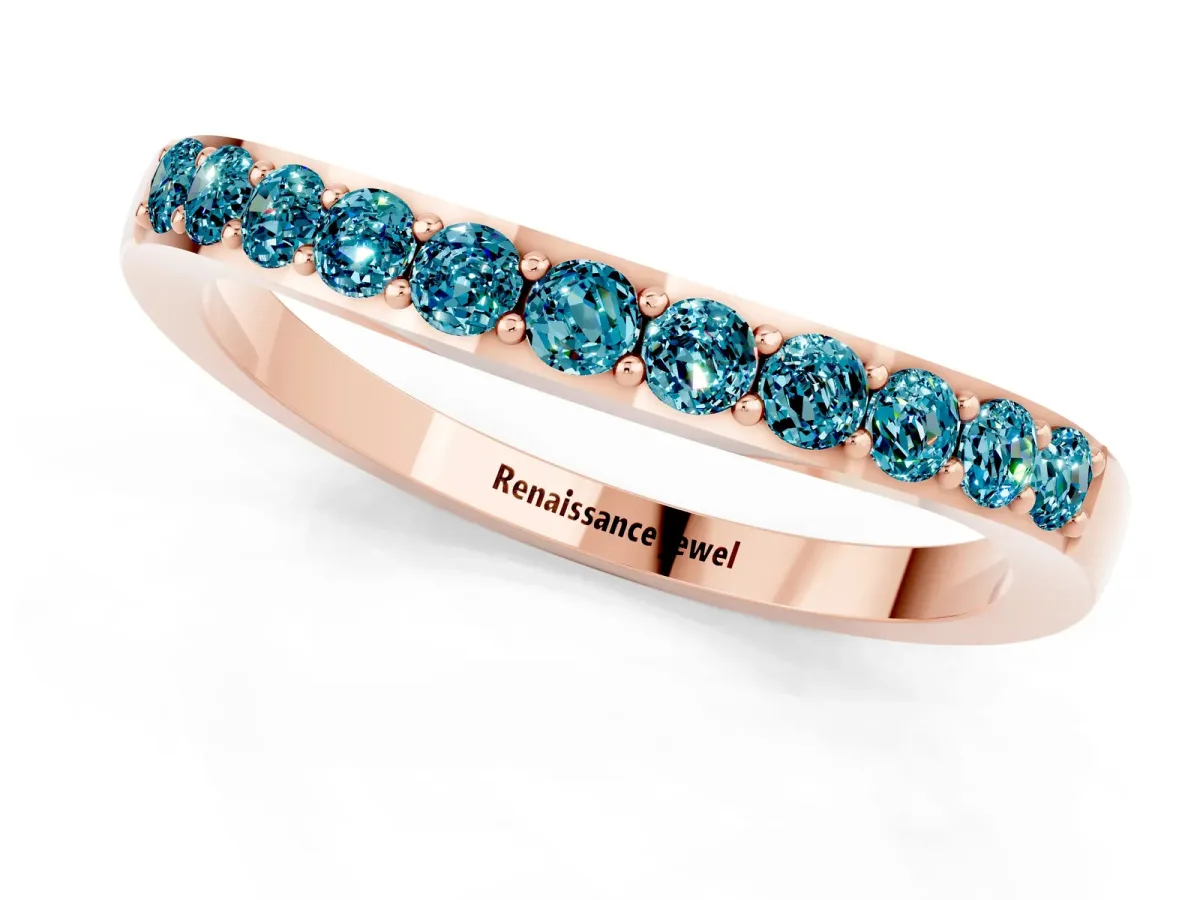 Round Blue Topaz Curved Wedding Band with Channel Setting Rose gold