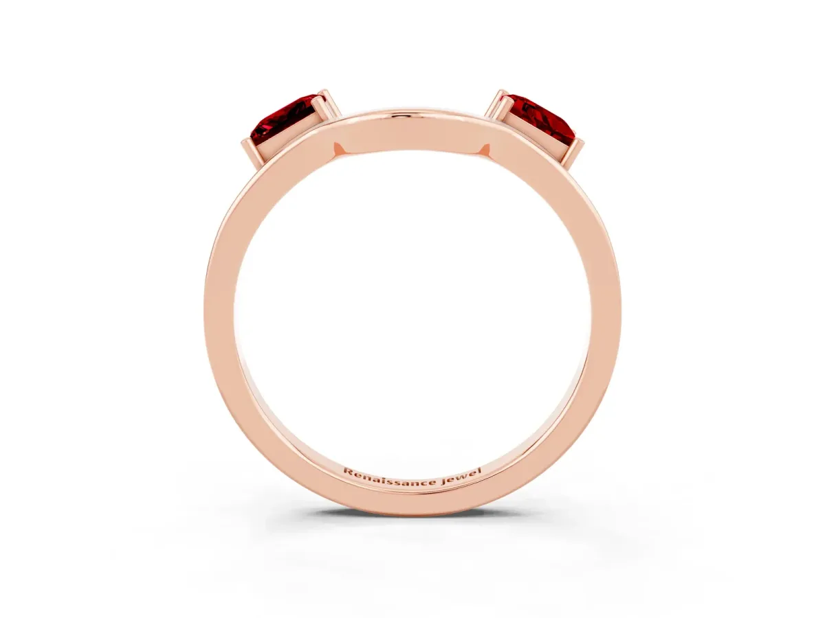 Princess Cut Ruby Two-Stone Open Band Ring with Four-Prong Setting Rose gold
