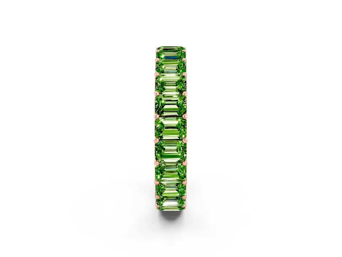 Emerald Cut Peridot Eternity Band with Shared Prong Setting Rose gold