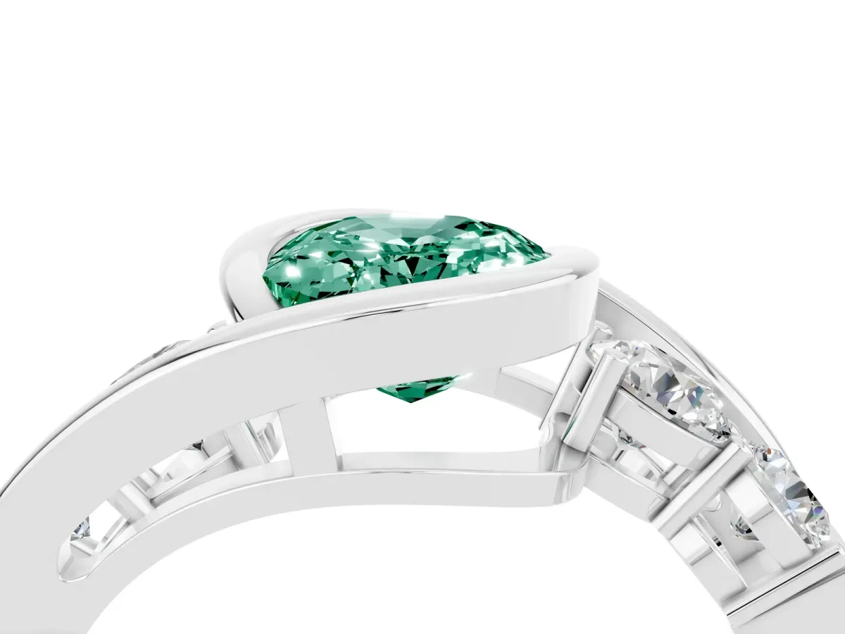 Bezel Set Oval Cut Green Sapphire Bypass Ring with Round Accents Silver