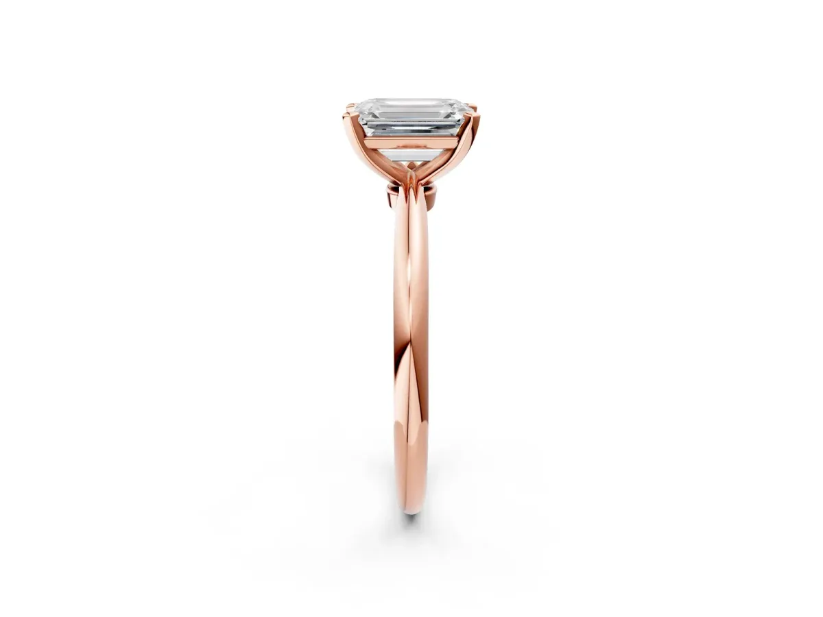 Emerald Cut Diamond Solitaire Ring with Six-Prong Setting and Classic Band Rose gold