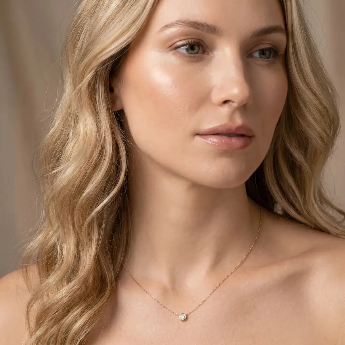 Bezel-Set Round Diamond Solitaire Chain Necklace Yellow gold
