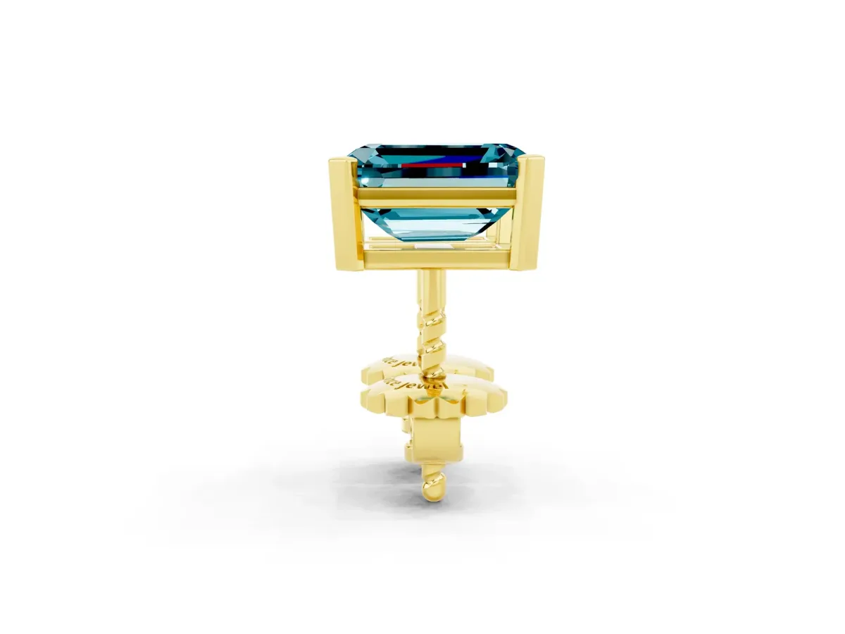 Emerald Cut Blue Topaz Stud Earrings Yellow gold