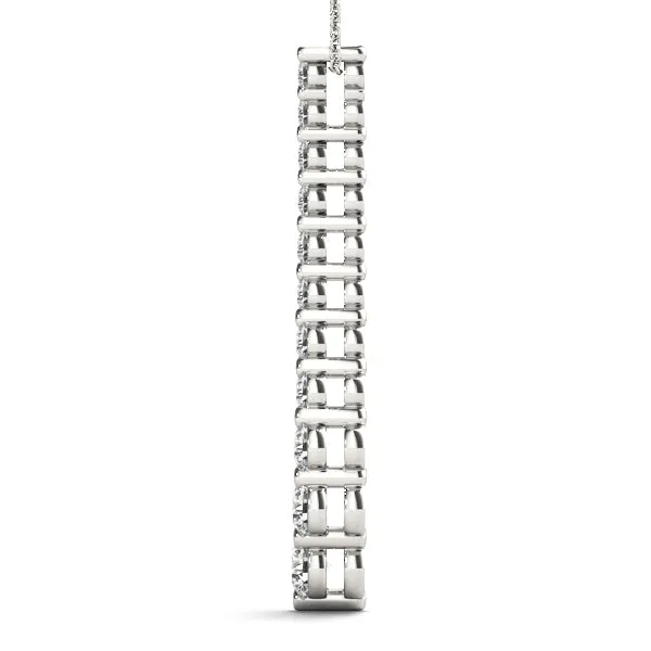 Graduated Round Diamond Curved Bar Pendant with Prong Setting Silver