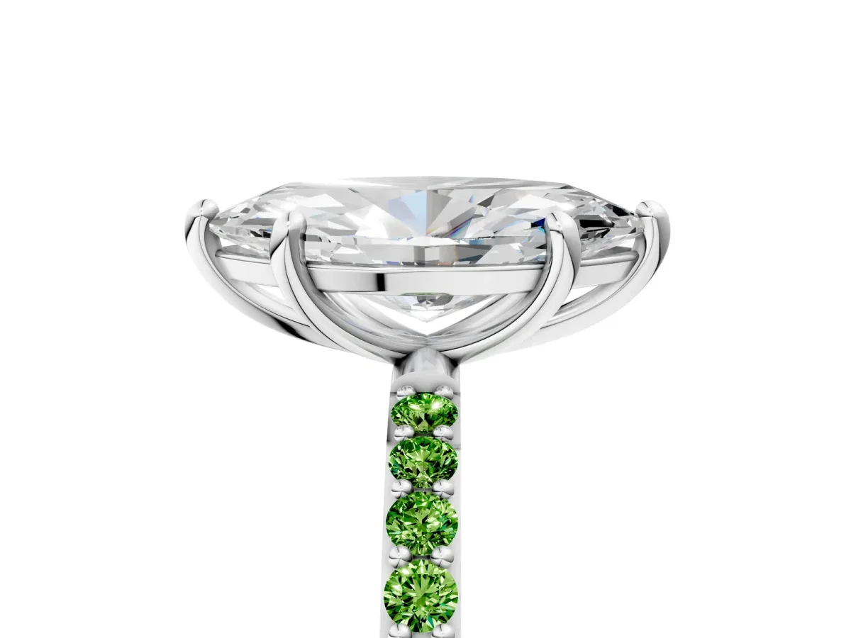 Marquise Cut Diamond Solitaire Ring with Round Peridot Pavé Band and Prong Setting Silver