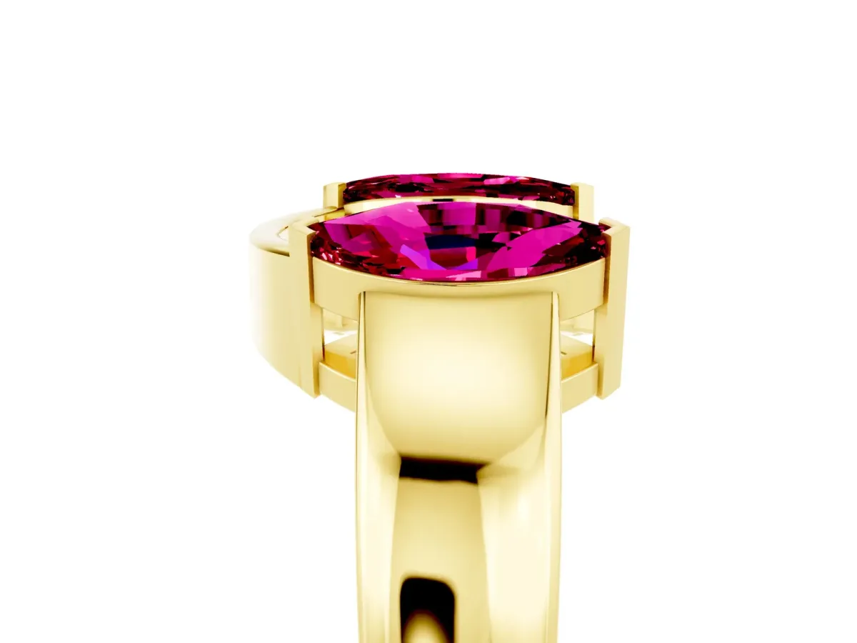 Marquise Garnet Open Band Ring with Tension Setting Yellow gold