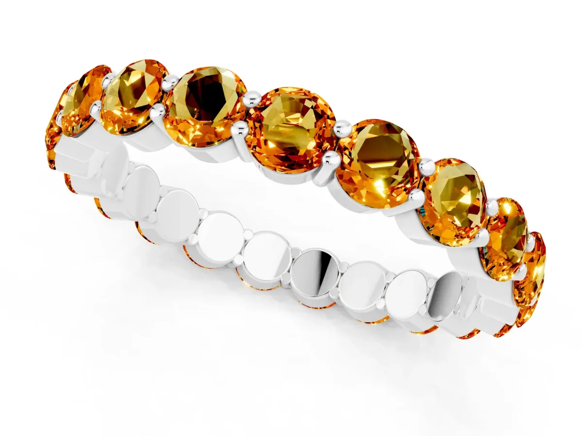 Round Citrine Eternity Band with U-Prong Setting Platinum
