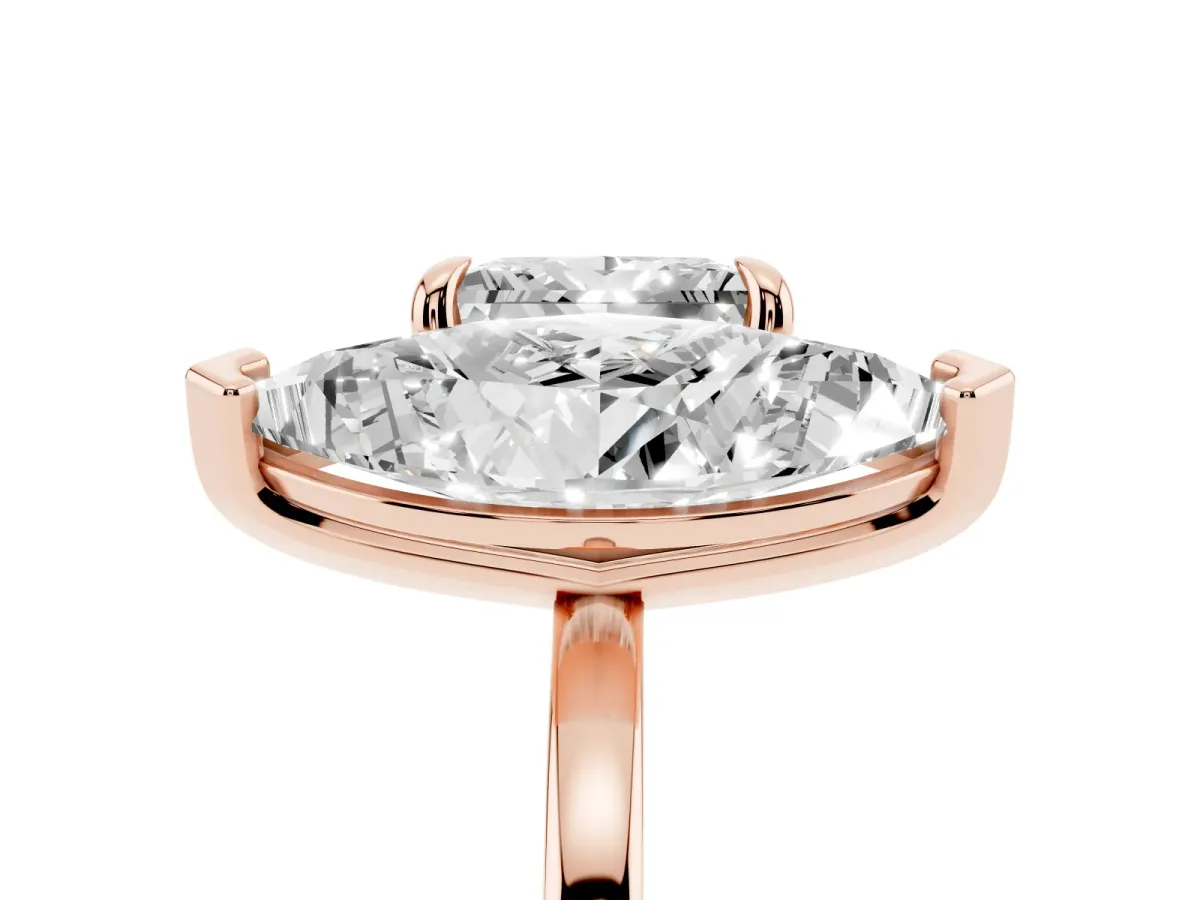 Marquise and Princess Toi Moi Ring with Prong Setting and Plain Band Rose gold