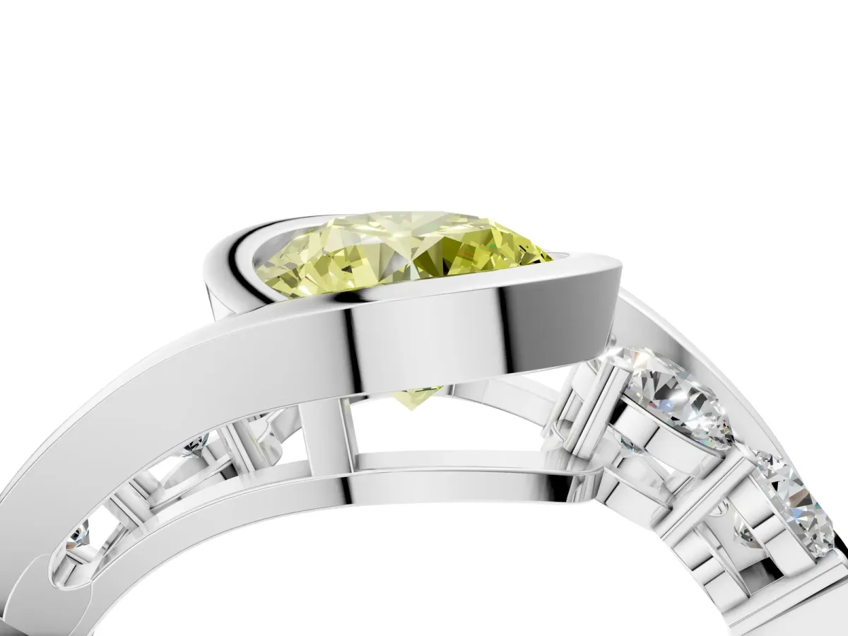 Fancy Yellow Bezel Set Round Cut Diamond Bypass Ring with Round Accents Platinum