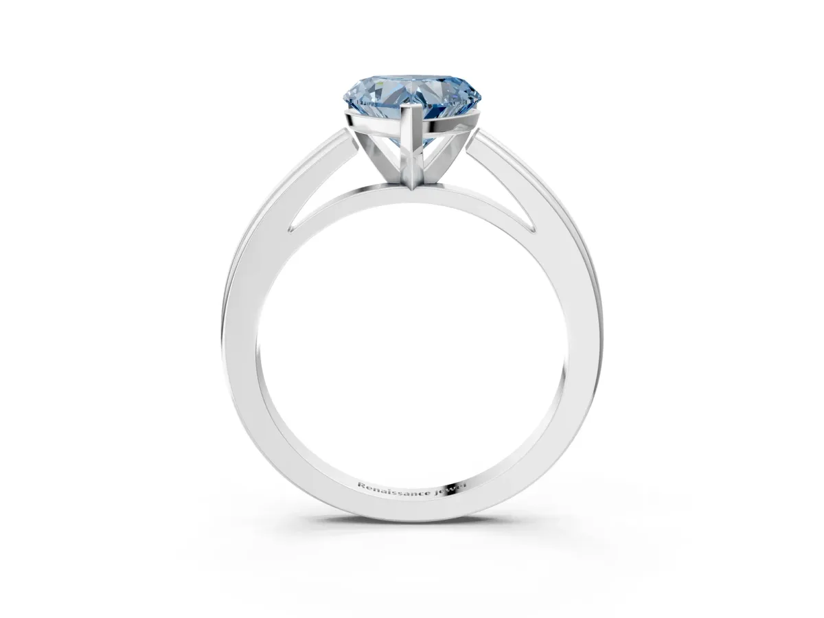 Fancy Blue Heart Cut Solitaire Diamond Ring with Four-Prong Setting and Classic Band Platinum