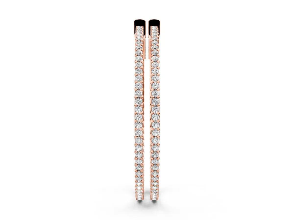 Round Diamond Pave Hoop Earrings with Prong Setting Rose gold