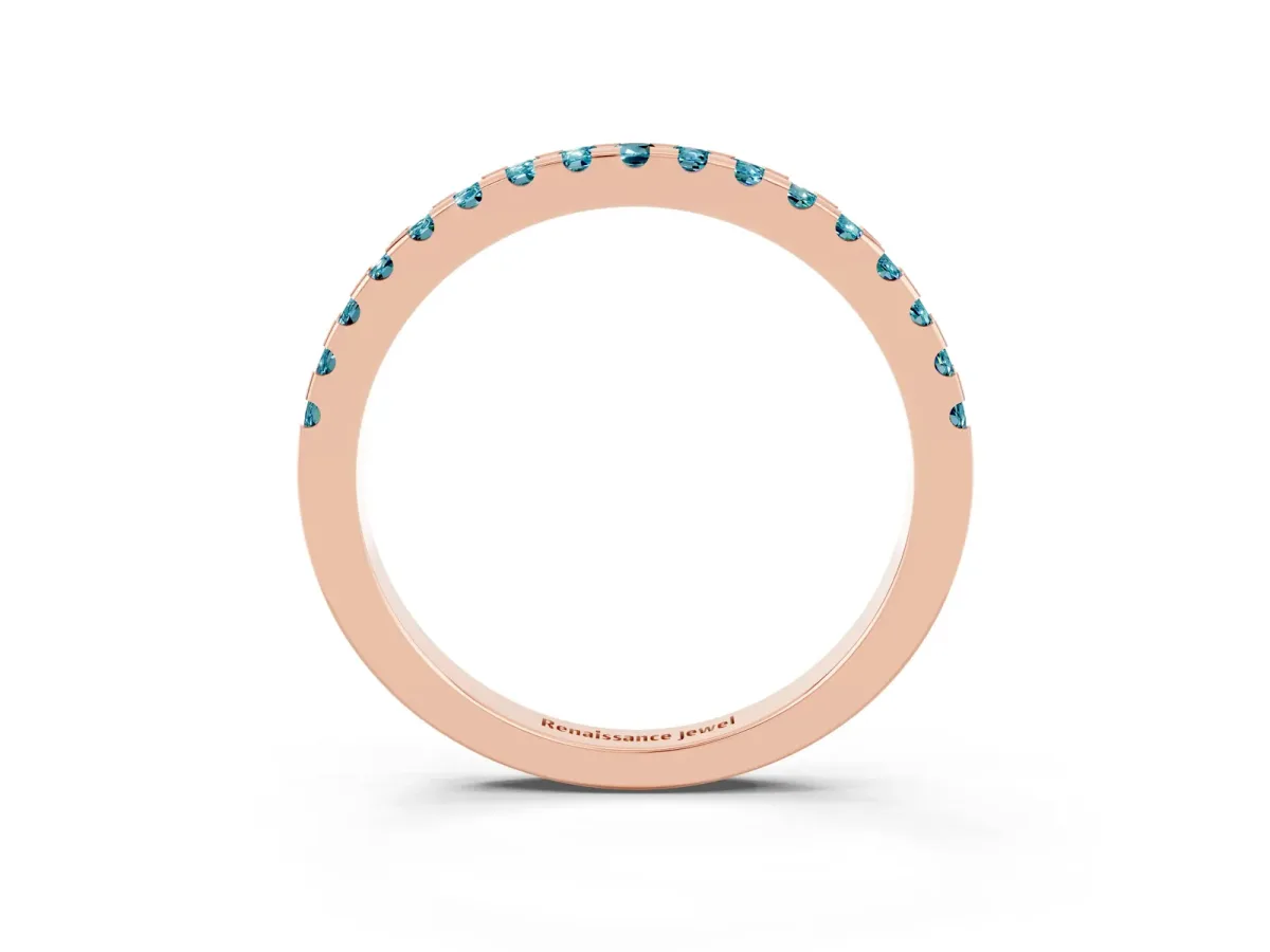Round Blue Topaz Pavé Set Eternity Band with Micro Prong Setting Rose gold