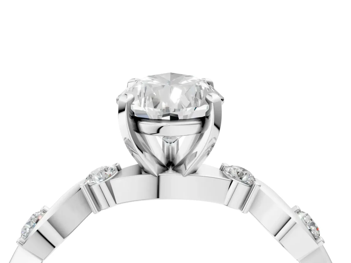 Pear Cut Diamond Solitaire Twisted Band with Round Accents and Prong Setting Silver