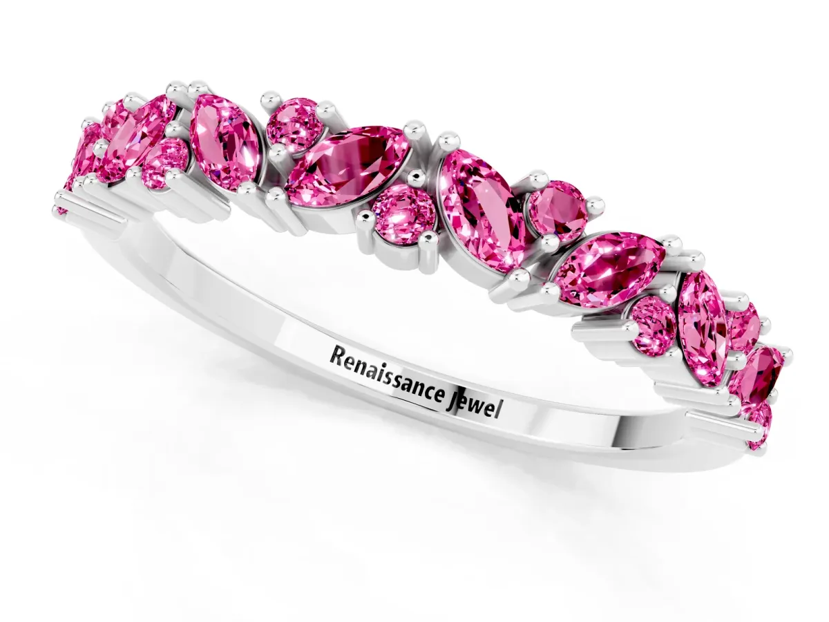 Marquise and Round Pink Sapphire Vine Eternity Band with Prong Setting Silver