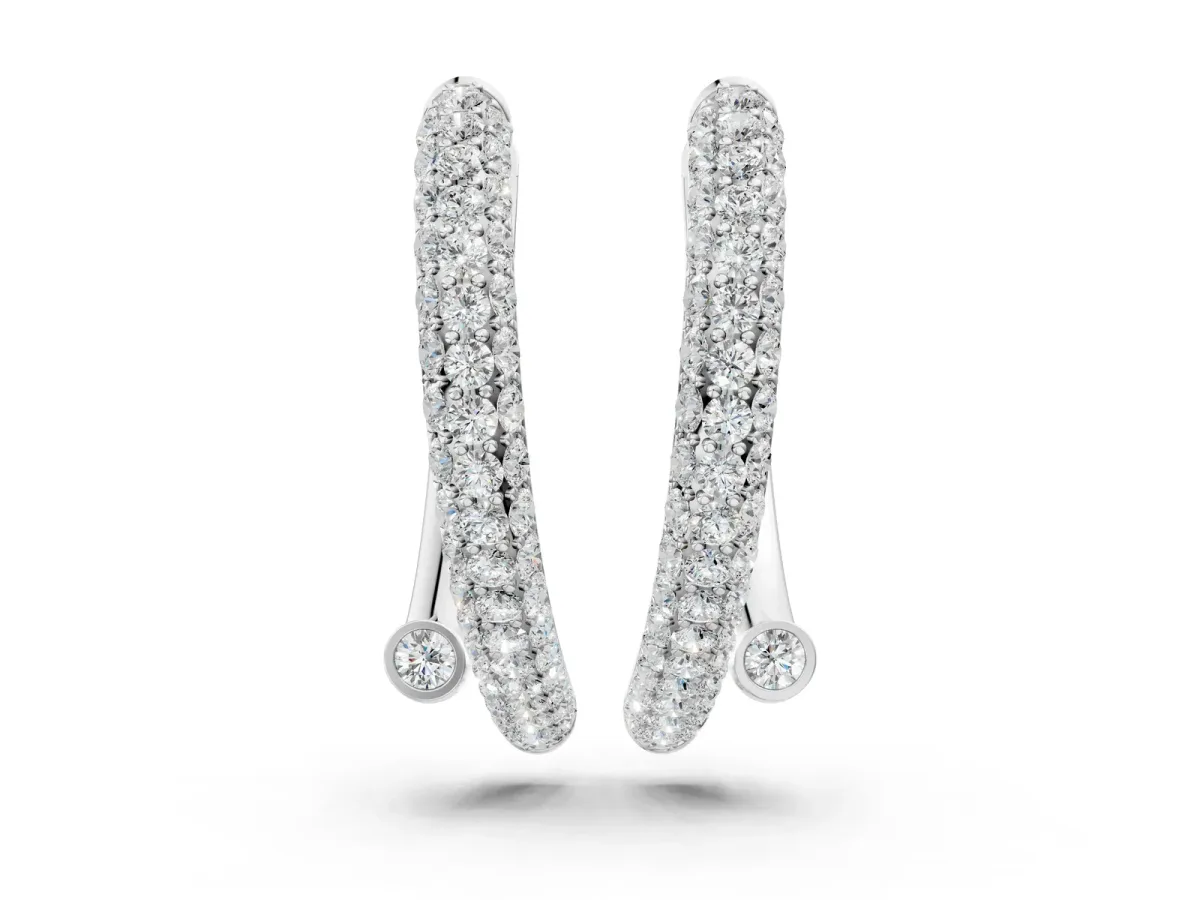 Round Diamond Vega Bypass Hoop Earrings Platinum