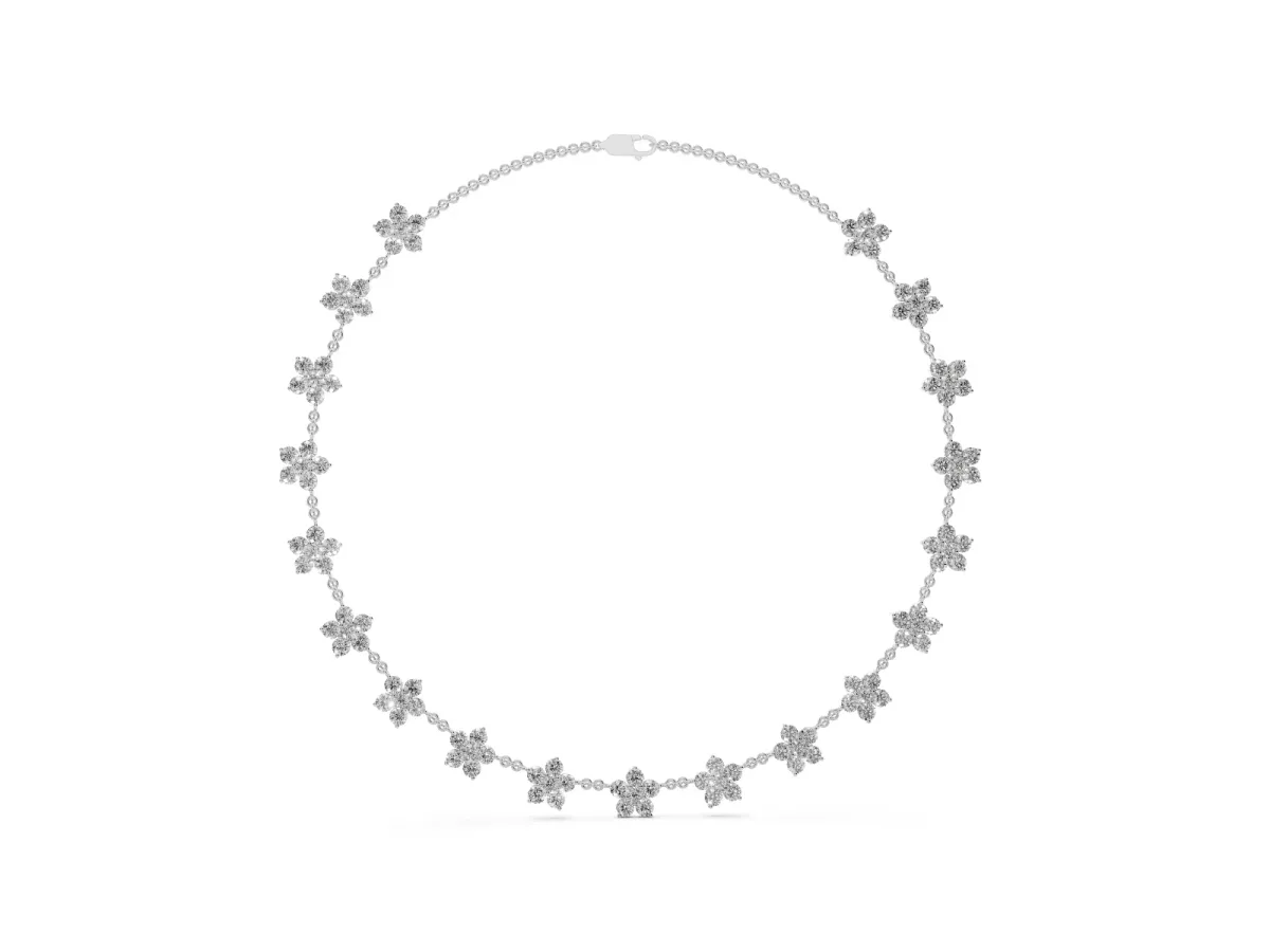 Round Diamond Floral Station Necklace with Diamond Accents Silver