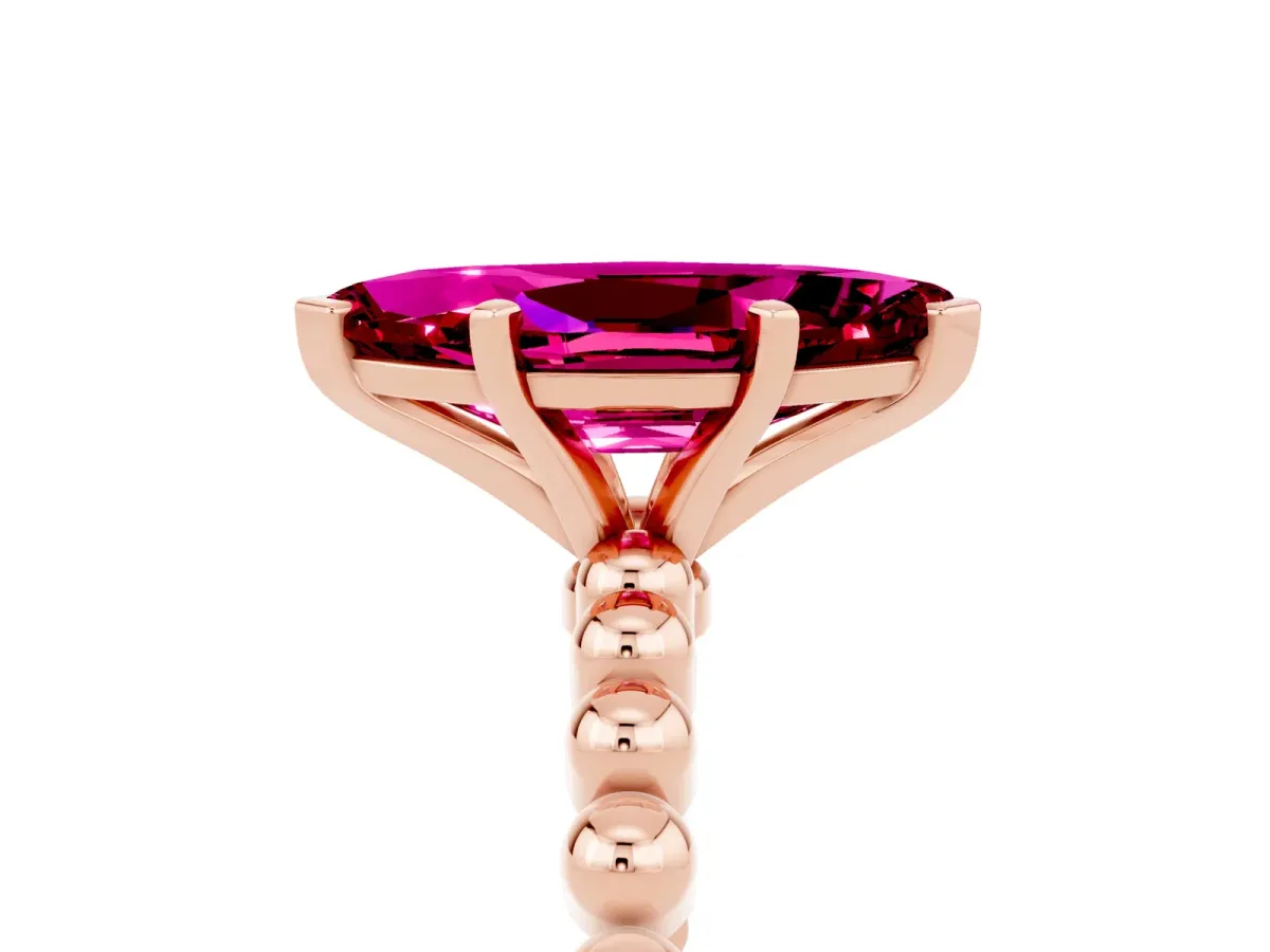 Marquise Cut Garnet Solitaire Ring with Beaded Band and Prong Setting Rose gold