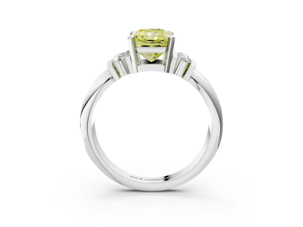 Fancy Yellow Radiant Cut Cut Three-Stone Channel Set Ring with Bar Prongs Platinum