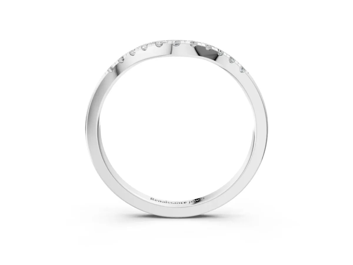 Round Diamond Curved Pavé Wedding Band Silver