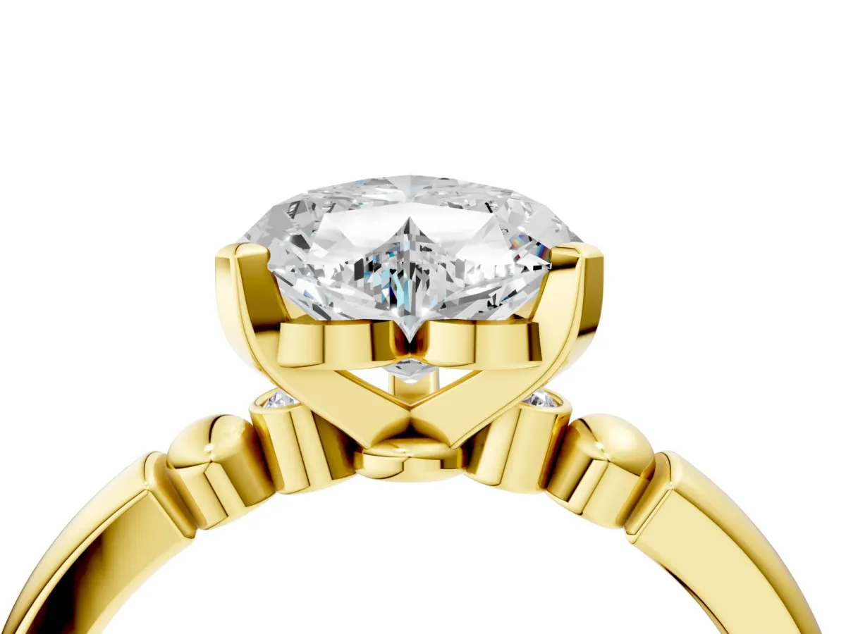 Heart Cut Solitaire Beaded Band with Four-Prong Setting Yellow gold