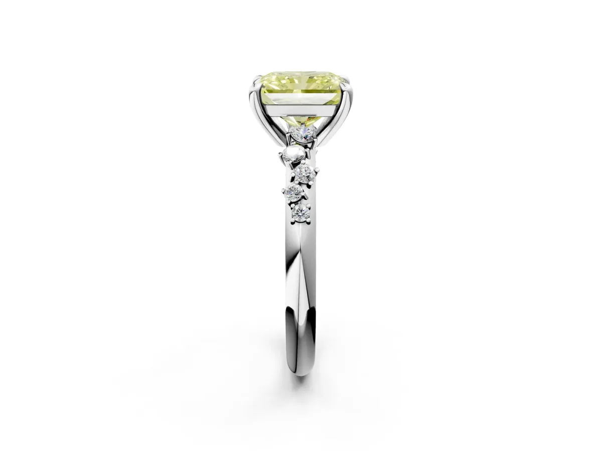 Fancy Yellow Radiant Cut Cut Diamond Vine Band with Four-Prong Setting Platinum