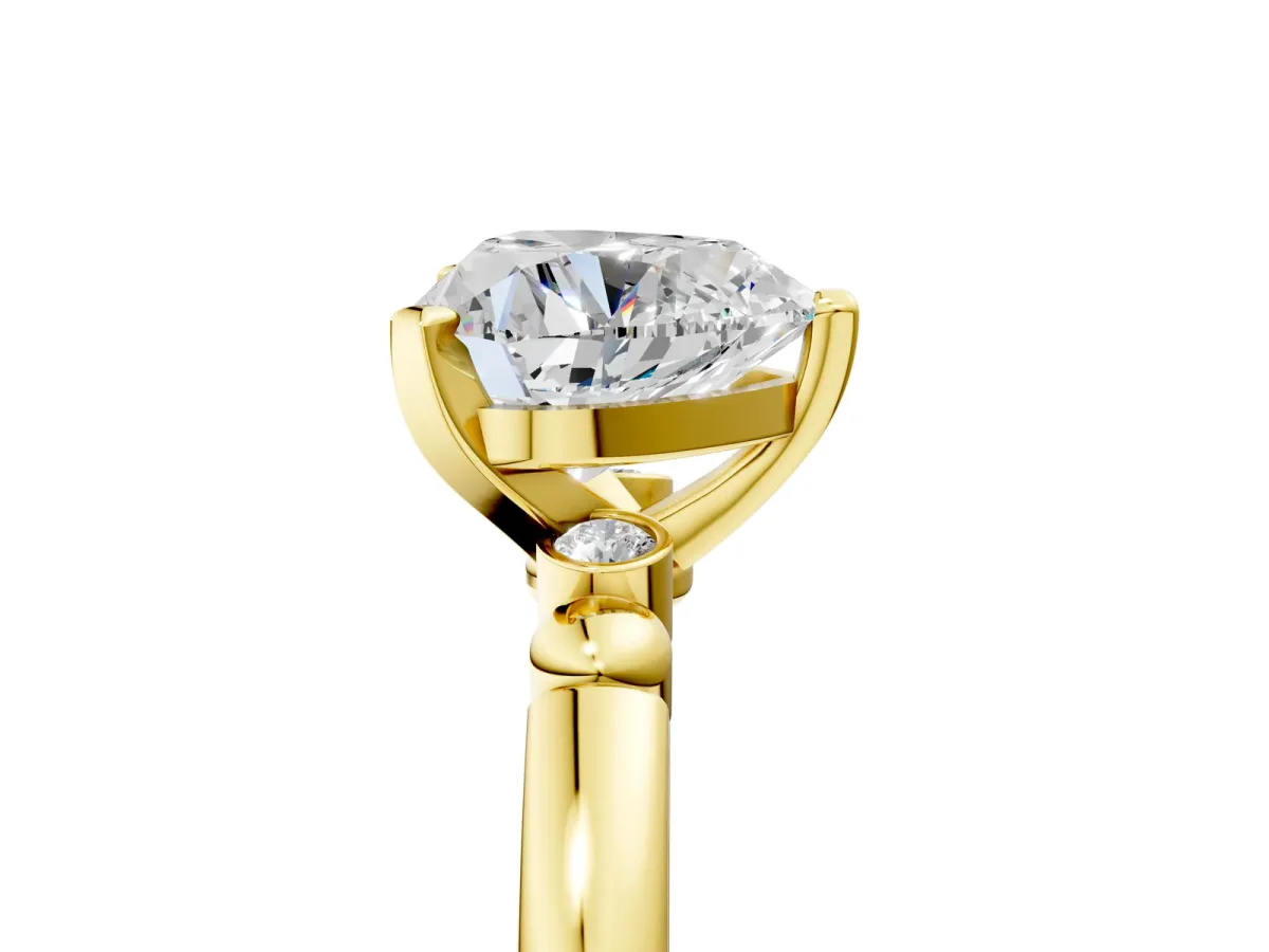 Heart Cut Solitaire Beaded Band with Four-Prong Setting Yellow gold