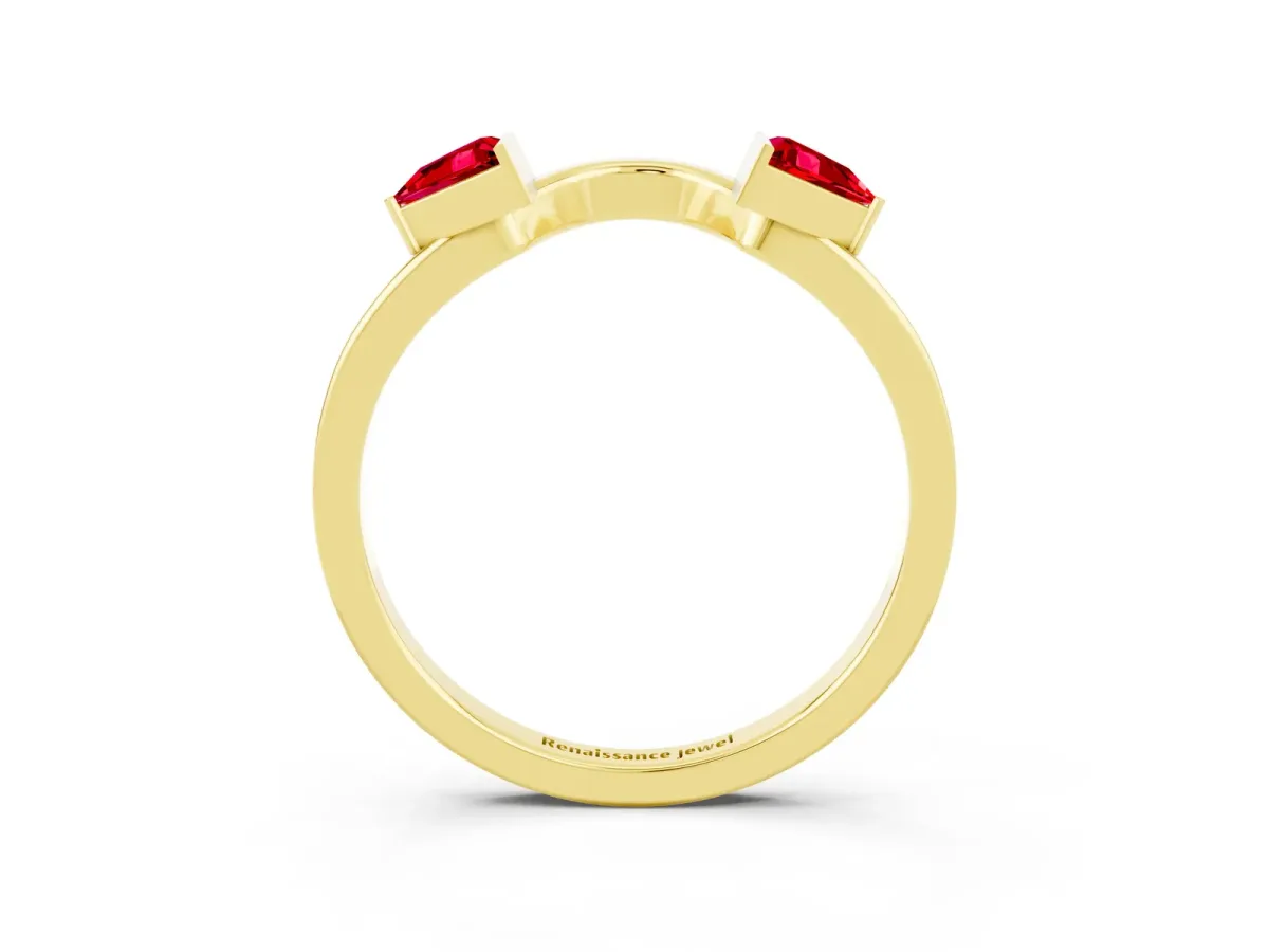 Trillion Ruby Open Band Ring with Bezel Setting Yellow gold