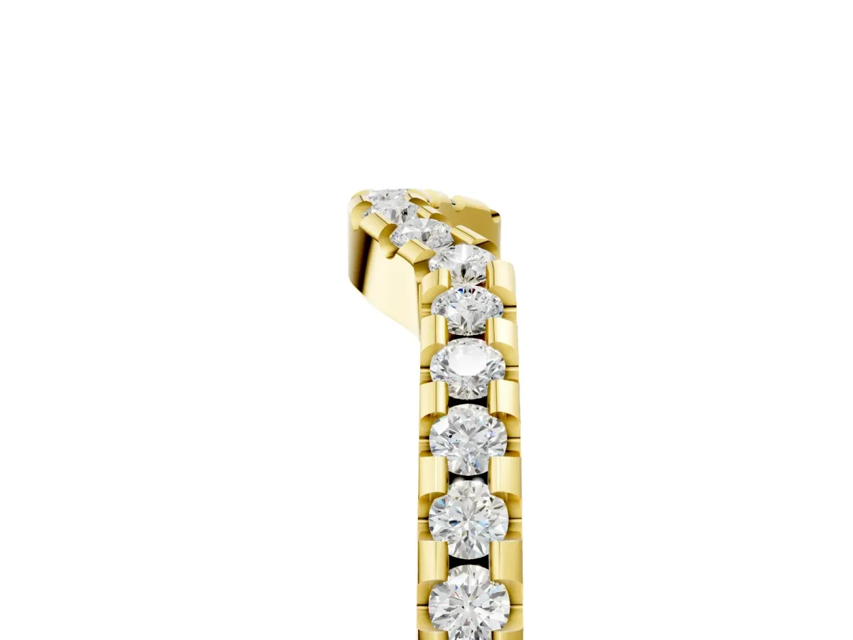 Pavé Round Diamond Curved Wedding Band with Shared Prong Setting Yellow gold