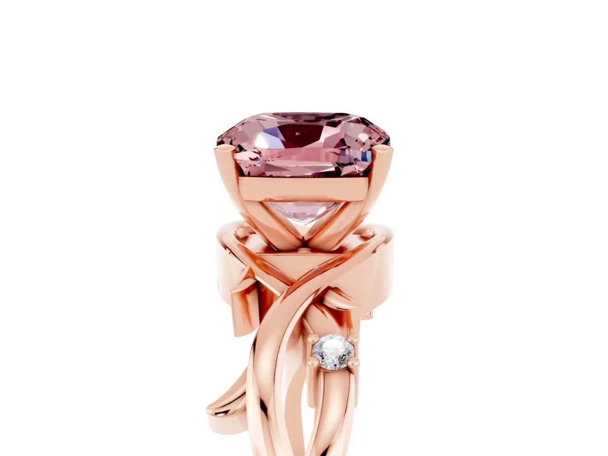 Cushion Cut Morganite Solitaire Ring with Twisted Band and Prong Setting Rose gold